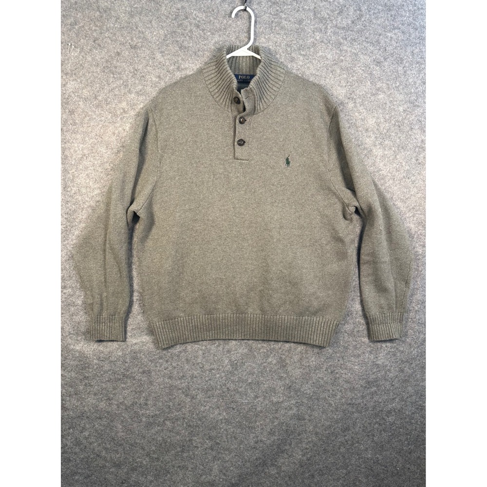 Polo Ralph Lauren Mens XXL Heather Grey 100% Cotton Quarter Button Mock Sweater